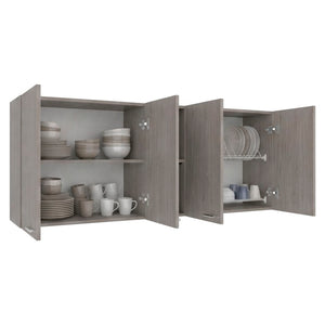 English Elm Verona Glass Door Wall Cabinet with Dish Rack Warm Finish for Kitchen Pantry Walnut B128P576374