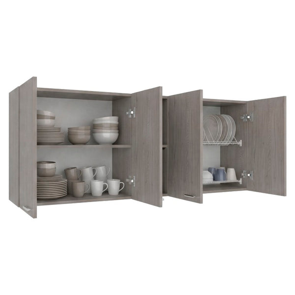 English Elm Verona Glass Door Wall Cabinet with Dish Rack Warm Finish for Kitchen Pantry Walnut B128P576374
