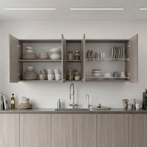 English Elm Verona Glass Door Wall Cabinet with Dish Rack Warm Finish for Kitchen Pantry Walnut B128P576374