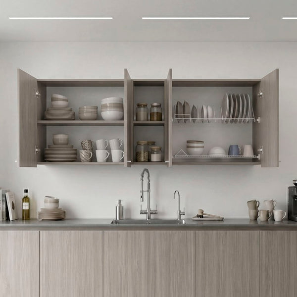 English Elm Verona Glass Door Wall Cabinet with Dish Rack Warm Finish for Kitchen Pantry Walnut B128P576374