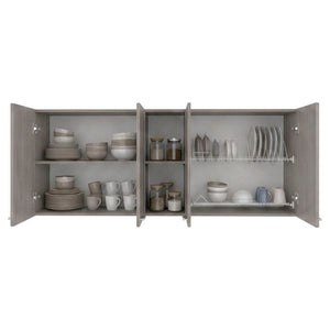 English Elm Verona Glass Door Wall Cabinet with Dish Rack Warm Finish for Kitchen Pantry Walnut B128P576374