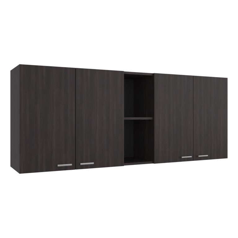 English Elm Milano Walnut Wall Cabinet with Open Shelves and Built in Dish Rack for Kitchens B128P576376