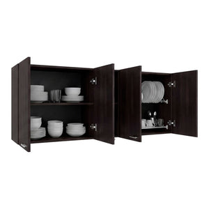 English Elm Milano Walnut Wall Cabinet with Open Shelves and Built in Dish Rack for Kitchens B128P576376