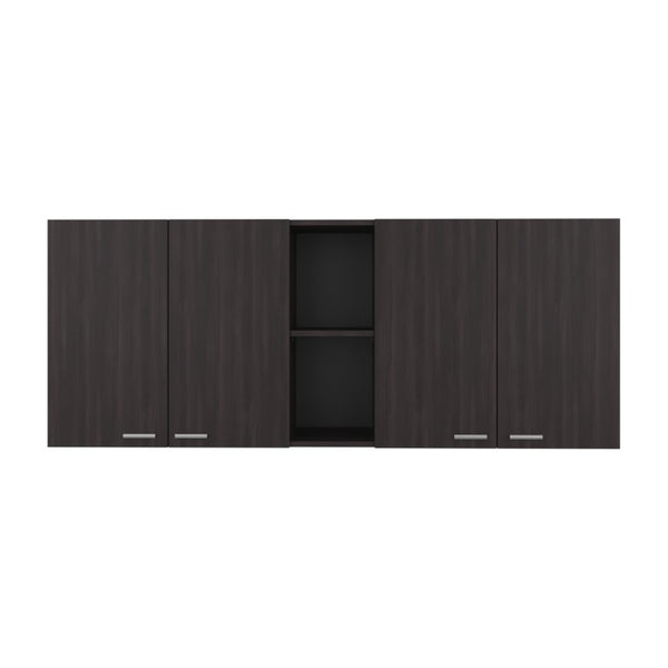 English Elm Milano Walnut Wall Cabinet with Open Shelves and Built in Dish Rack for Kitchens B128P576376
