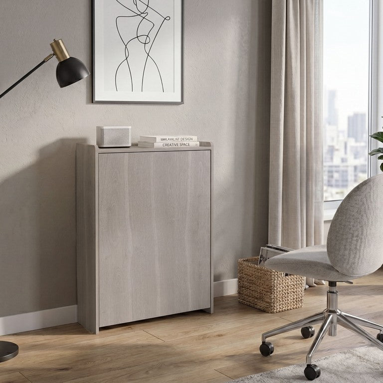 English Elm Denver Wall Mounted Folding Desk Slim Retractable Workstation for Studio Apartments Oak B128P576380