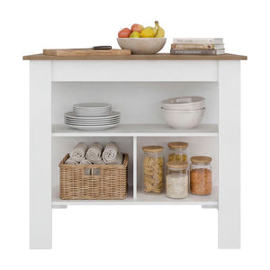 English Elm Aztec Modern Kitchen Island with Open Shelves Melamine Worktop Two-Tone Oak Finish B128P576383