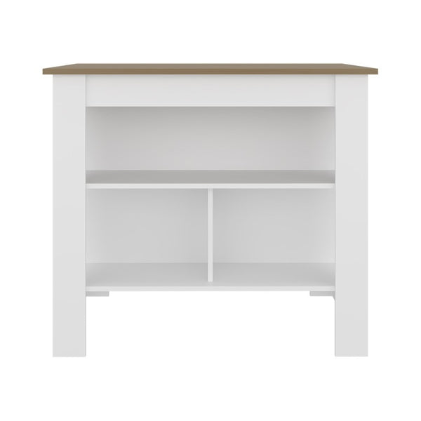 English Elm Aztec Modern Kitchen Island with Open Shelves Melamine Worktop Two-Tone Oak Finish B128P576383