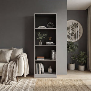 English Elm Bear Tall Four Shelf Bookcase Two Tone Wenge Finish Slim Modern Display Unit B128P588406
