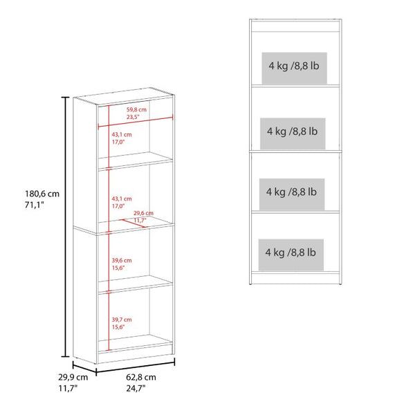 English Elm Bear Tall Four Shelf Bookcase Two Tone Wenge Finish Slim Modern Display Unit B128P588406