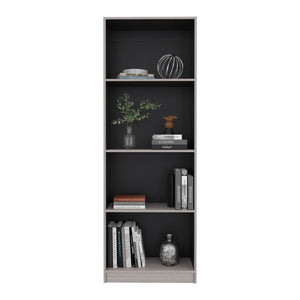 English Elm Bear Tall Four Shelf Bookcase Two Tone Wenge Finish Slim Modern Display Unit B128P588406