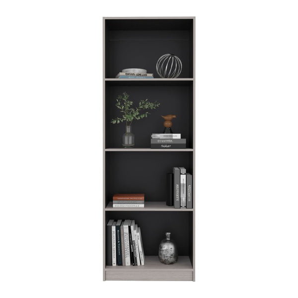 English Elm Bear Tall Four Shelf Bookcase Two Tone Wenge Finish Slim Modern Display Unit B128P588406