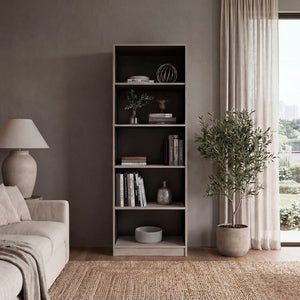 English Elm Dam Five Shelf Tall Bookcase Two Tone Wenge Finish for Office or Living Room B128P588407
