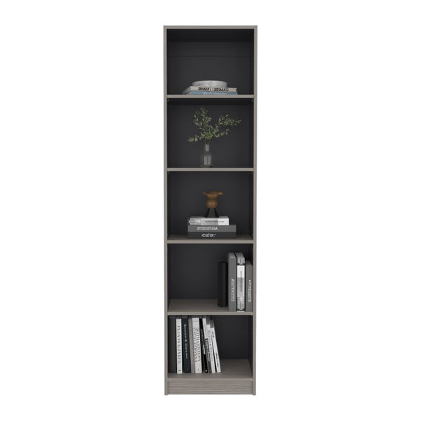 English Elm Beaver Five Shelf Tall Bookcase Wenge Two Tone Finish for Living Room or Office 11.8 L x 17.8 W x 71.1 H B128P588408
