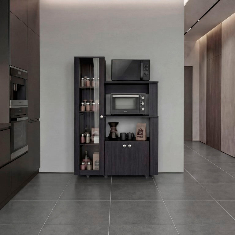 English Elm Aspen Tall Pantry Cabinet with Open Shelving and Enclosed Doors for Kitchen Organization Wenge B128P611015