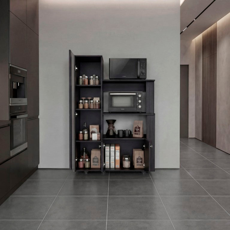 English Elm Aspen Tall Pantry Cabinet with Open Shelving and Enclosed Doors for Kitchen Organization Wenge B128P611015
