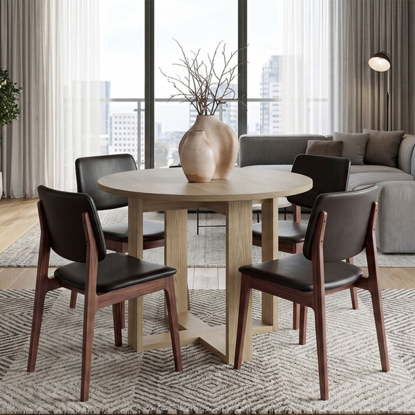 English Elm Hudson Pedestal Round Dining Table Natural Oak Finish Seats Four Modern Nook B128P611018