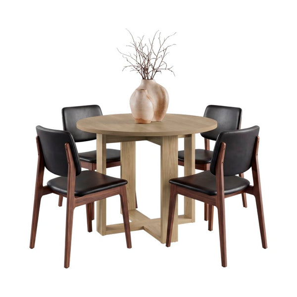 English Elm Hudson Pedestal Round Dining Table Natural Oak Finish Seats Four Modern Nook B128P611018