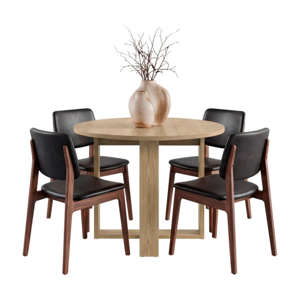 English Elm Hudson Pedestal Round Dining Table Natural Oak Finish Seats Four Modern Nook B128P611018
