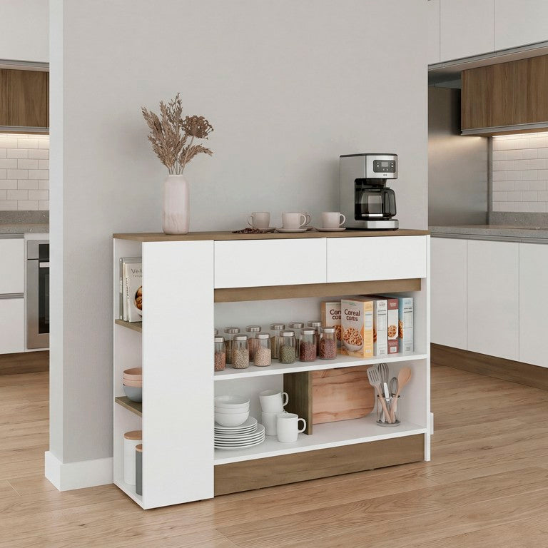English Elm Harrison Freestanding Pantry Cabinet Oak and White Two-Tone Kitchen Storage Unit B128P611021