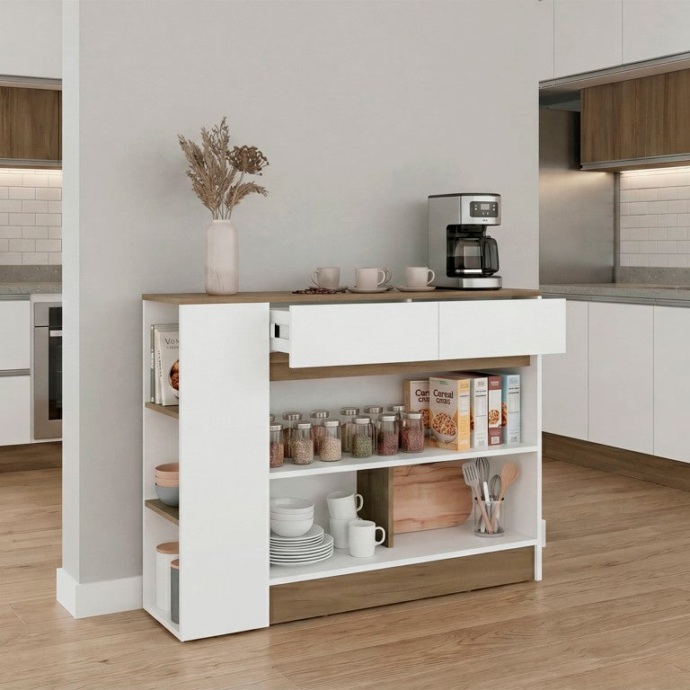 English Elm Harrison Freestanding Pantry Cabinet Oak and White Two-Tone Kitchen Storage Unit B128P611021