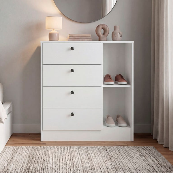 English Elm Carter Four Drawer Bedside Nightstand with Open Shelving for Modern Bedroom Storage White B128P611022
