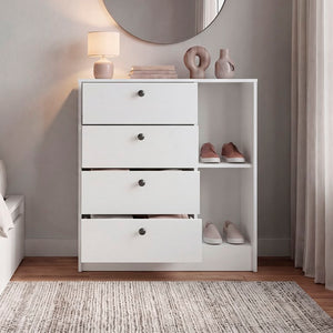 English Elm Carter Four Drawer Bedside Nightstand with Open Shelving for Modern Bedroom Storage White B128P611022