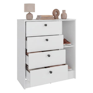 English Elm Carter Four Drawer Bedside Nightstand with Open Shelving for Modern Bedroom Storage White B128P611022