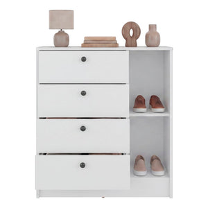 English Elm Carter Four Drawer Bedside Nightstand with Open Shelving for Modern Bedroom Storage White B128P611022