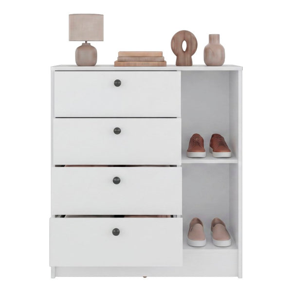 English Elm Carter Four Drawer Bedside Nightstand with Open Shelving for Modern Bedroom Storage White B128P611022