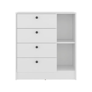 English Elm Carter Four Drawer Bedside Nightstand with Open Shelving for Modern Bedroom Storage White B128P611022