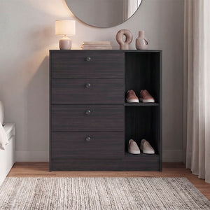 English Elm Carter Four Drawer Bedside Nightstand with Open Shelving for Modern Bedroom Storage Wenge B128P611023