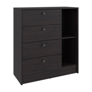 English Elm Carter Four Drawer Bedside Nightstand with Open Shelving for Modern Bedroom Storage Wenge B128P611023