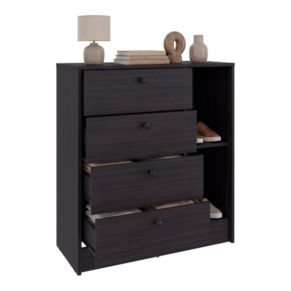 English Elm Carter Four Drawer Bedside Nightstand with Open Shelving for Modern Bedroom Storage Wenge B128P611023