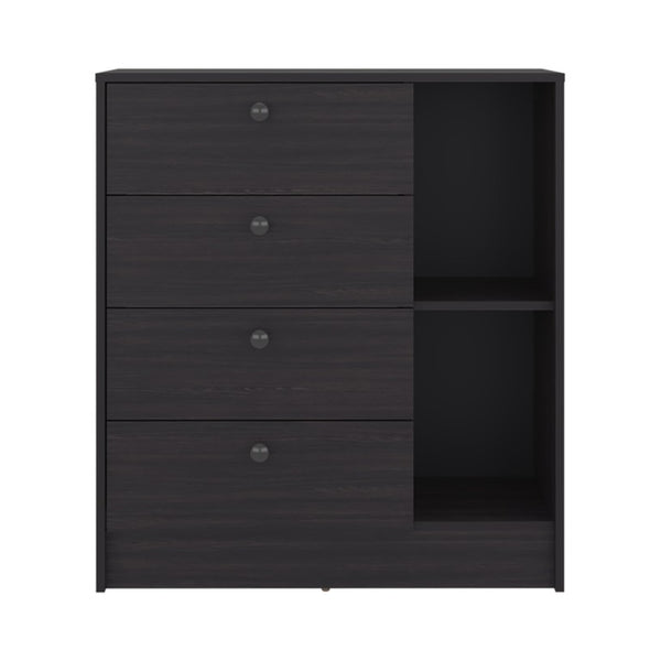 English Elm Carter Four Drawer Bedside Nightstand with Open Shelving for Modern Bedroom Storage Wenge B128P611023