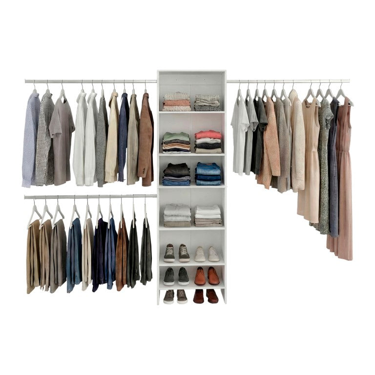 English Elm Nolan Floor to Ceiling Closet Organizer with Open Shelves and Dual Hanging Rods B128P611024