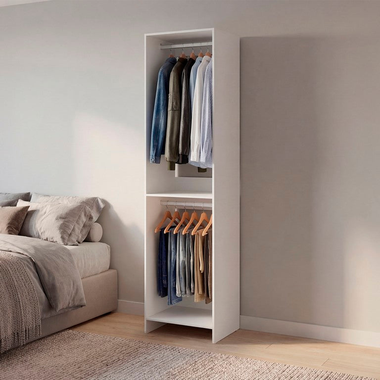 English Elm Napa Freestanding Wardrobe Organizer with Dual Hanging Rods and Open Shelving White B128P611026