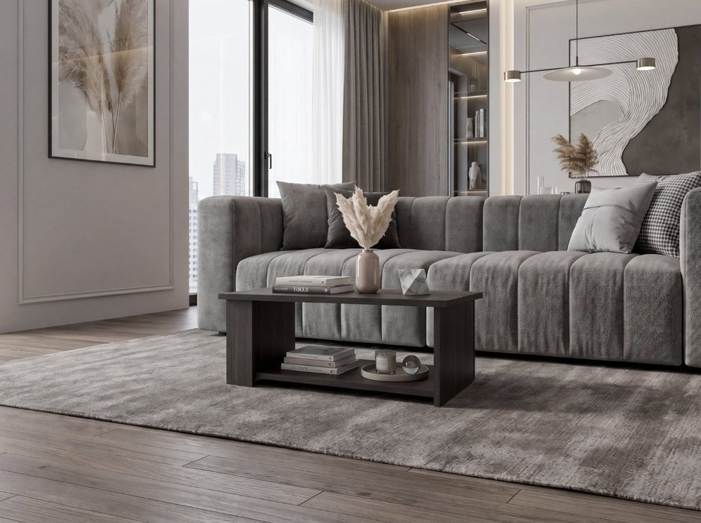 English Elm Monterey Walnut Finish Rectangular Coffee Table with Open Shelf for Modern Living Rooms B128P611027