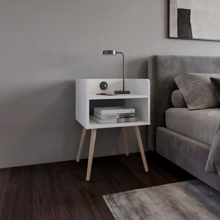 English Elm Rowan Open Shelf Nightstand with USB Charging Port for Modern Bedroom Decor White B128P611028