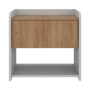 English Elm Portland Two-Tone Oak and White Nightstand with Drawer Open Shelf Bedroom Storage B128P611030