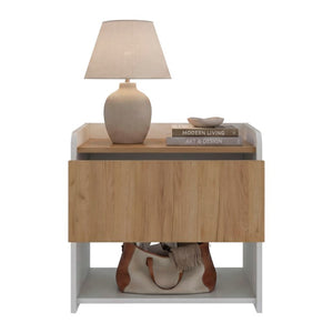 English Elm Portland Two-Tone Oak and White Nightstand with Drawer Open Shelf Bedroom Storage B128P611030