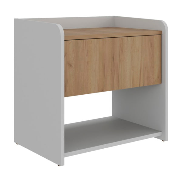 English Elm Portland Two-Tone Oak and White Nightstand with Drawer Open Shelf Bedroom Storage B128P611030