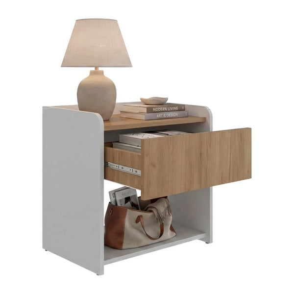English Elm Portland Two-Tone Oak and White Nightstand with Drawer Open Shelf Bedroom Storage B128P611030