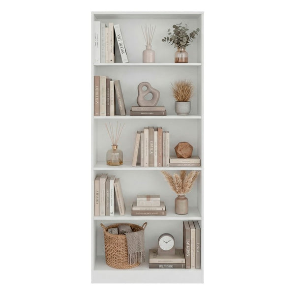 English Elm Mason Five Shelf Tall Bookcase Slim White Modern Design for Living Room or Office White B128P611042