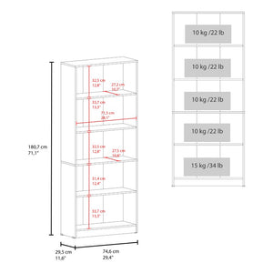 English Elm Mason Five Shelf Tall Bookcase Slim White Modern Design for Living Room or Office White B128P611042