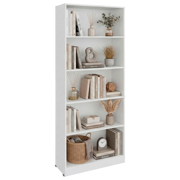English Elm Mason Five Shelf Tall Bookcase Slim White Modern Design for Living Room or Office White B128P611042