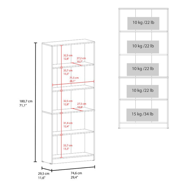 English Elm Mason Five Shelf Tall Bookcase Slim White Modern Design for Living Room or Office Wenge B128P611043