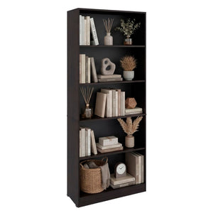 English Elm Mason Five Shelf Tall Bookcase Slim White Modern Design for Living Room or Office Wenge B128P611043