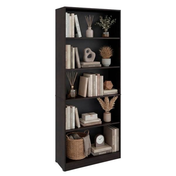 English Elm Mason Five Shelf Tall Bookcase Slim White Modern Design for Living Room or Office Wenge B128P611043