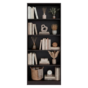 English Elm Mason Five Shelf Tall Bookcase Slim White Modern Design for Living Room or Office Wenge B128P611043