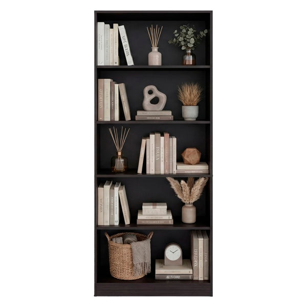 English Elm Mason Five Shelf Tall Bookcase Slim White Modern Design for Living Room or Office Wenge B128P611043